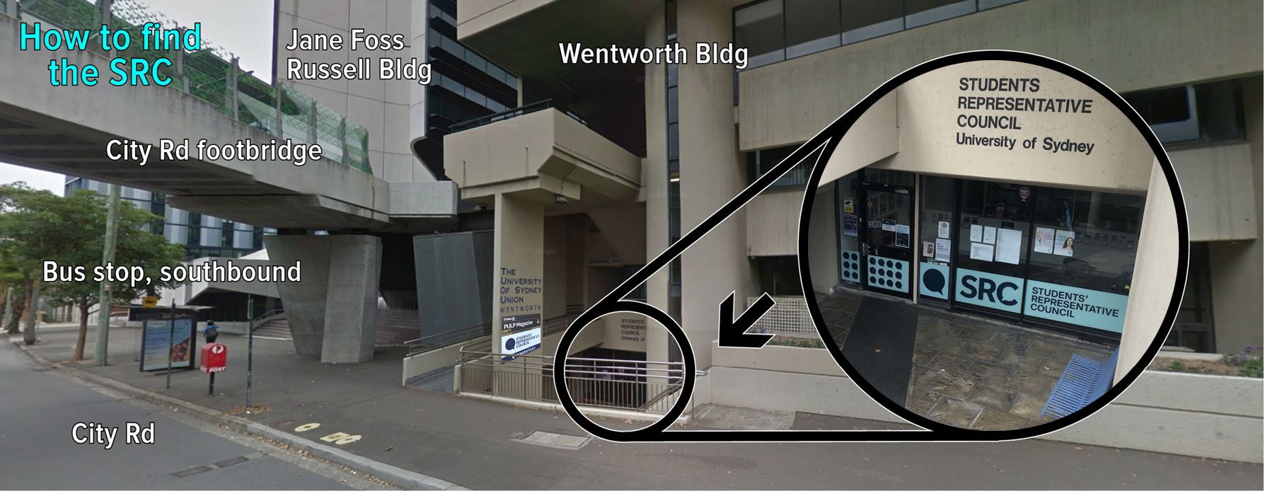 Image of front of Wentworth Building highlighting entrance to the SRC