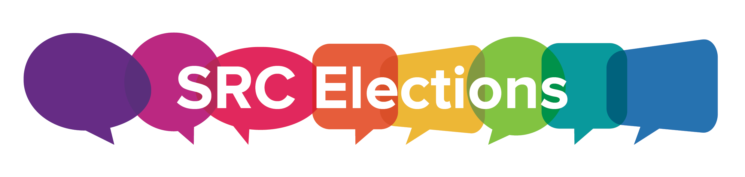 SRC ELECTIONS and multi coloured speech bubbles